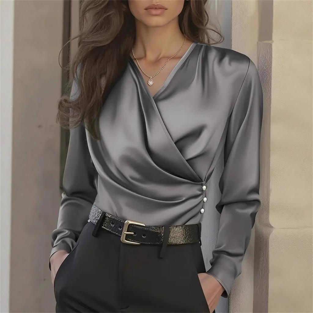 Women's French Luxury V-Neck Slim Fit Elegant Versatile Blouse