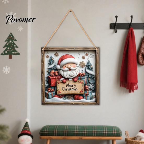 Seasonal Wall Sign Christmas Wooden Hanging Sign, Gnome Snowman Angel Candle 2D Wood Plaque, Rustic Farmhouse Art Vintage Xmas Door Hanger for