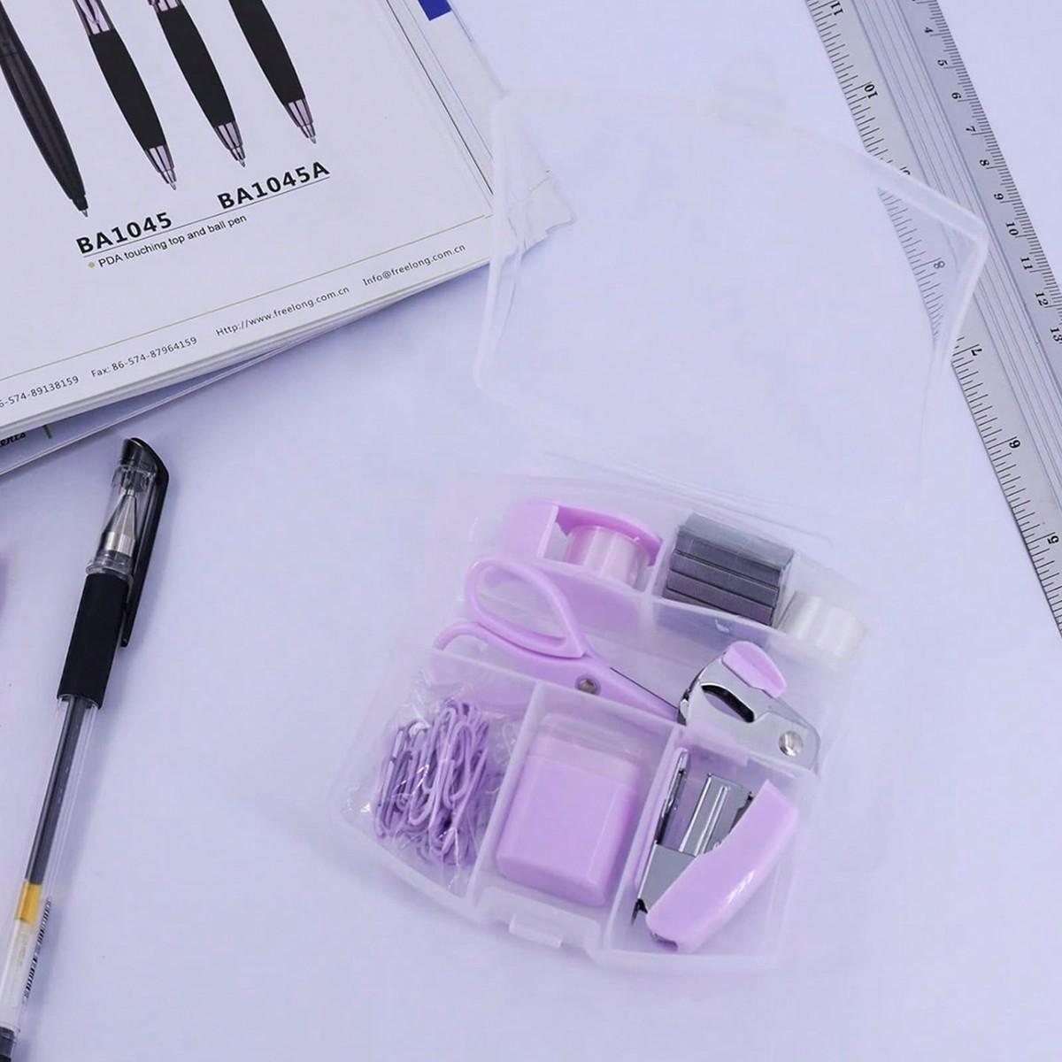 

Портативный мини-набор канцелярских принадлежностей для офиса с дыроколом, степлером Purple