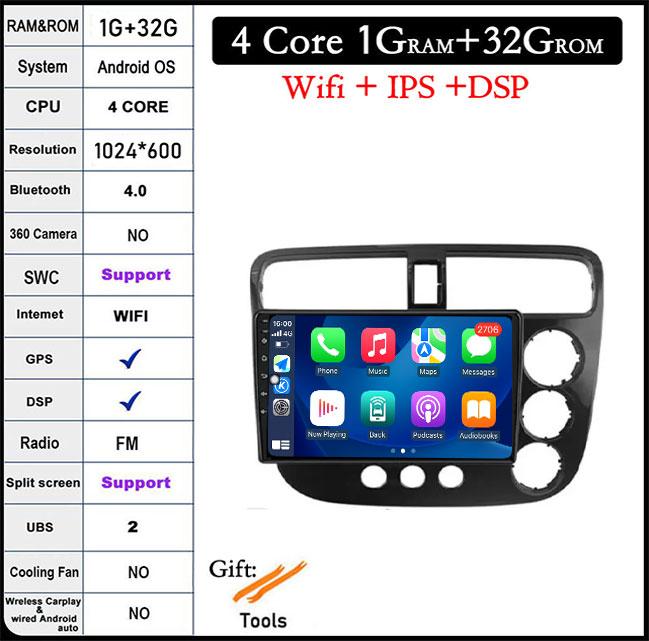 

9-дюймовый экран для Honda Civic 7 2000-2006 QLED Android 14 автомобильный радиоприемник мультимедиа видеоплеер GPS AI Voice 4G CarPlay головное устройство стерео