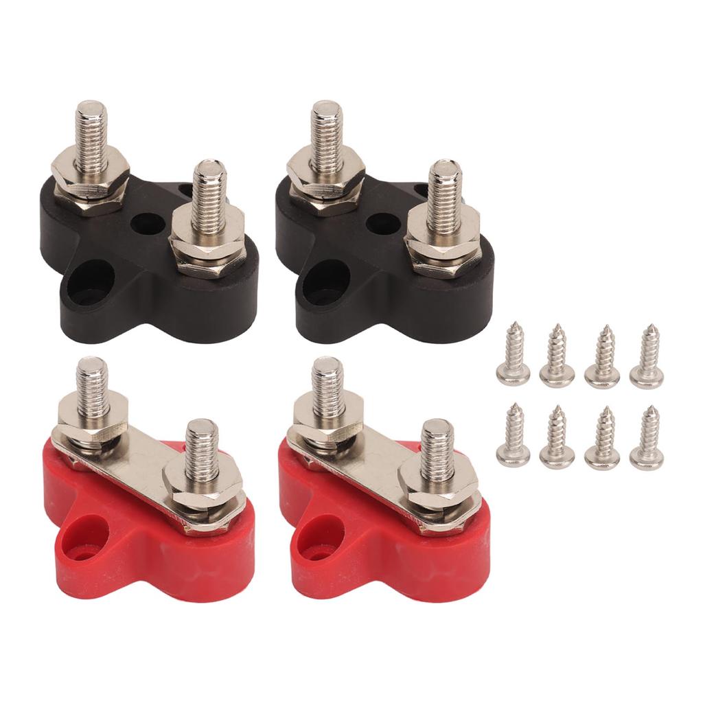 4Pcs Battery Power Stud M6 Dual Distribution Terminal Junction Post Block Bus Bar for Cars RVs Boats Trucks DC 12 To 48V