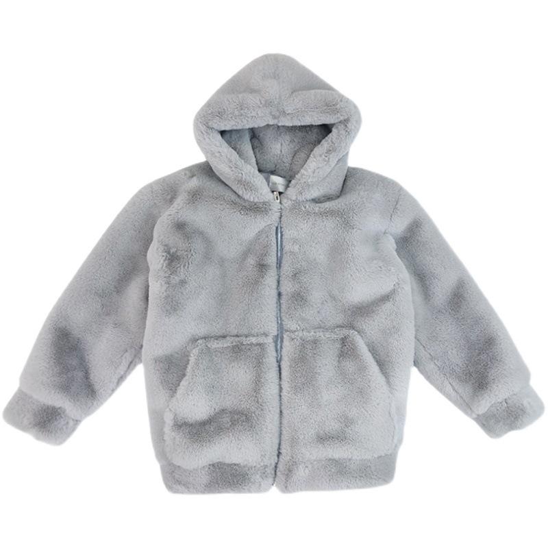 Women's Winter 2024 Hooded Coat - Loose Medium-Length, Thick Imitation Rex Rabbit Fur