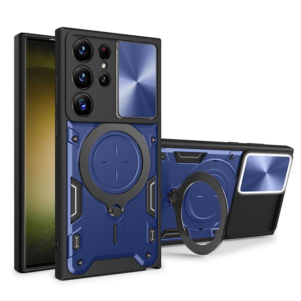 

Для Samsung Galaxy S22 Ultra 5G Чехол-накладка для камеры, PC+TPU задняя крышка, вращающееся кольцо-подставка, чехол для телефона Blue