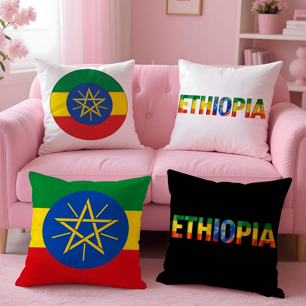 Ethiopia Historical Flag Cushion Cover Plush Fabric Soft Double-Sided Printed Invisible Zipper Sofa Pillow Case Home Decor