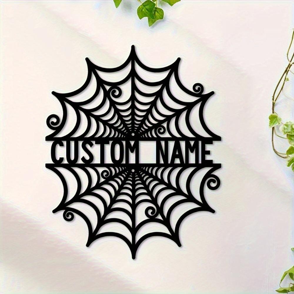Vintage Iron Spider Web Wall Sculpture Personalized Family Name Rustic Home Decor Halloween Gift