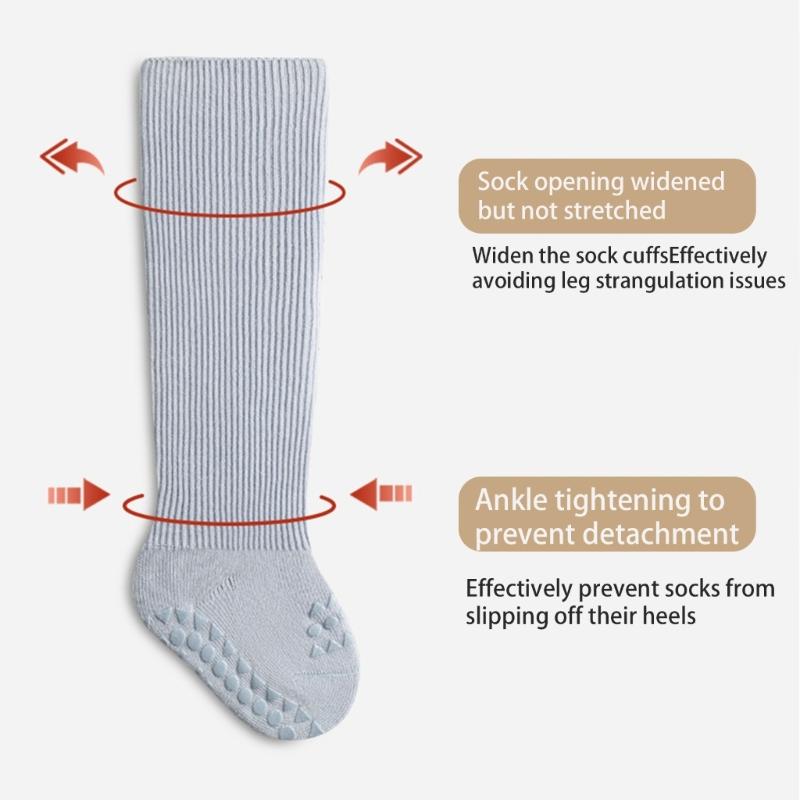 Anti-Rutsch Boden Socken für Kleinkind Mädchen Jungen Unisex Überknie Socken Säugling gekämmte Baumwolle Gummisohlen Socken für Innen