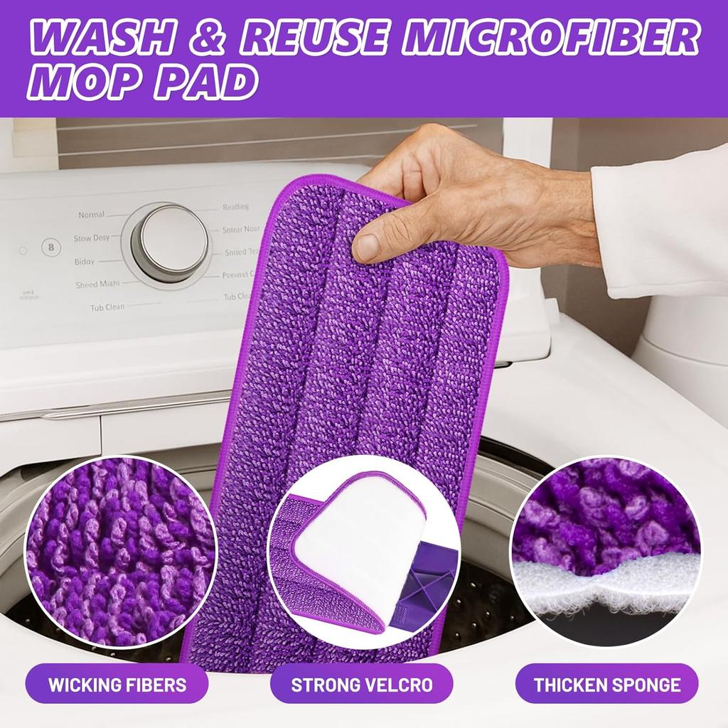 Spray Mops For Floor Cleaning: Wet Mop For Hardwood Tile Wood Laminate Vinyl - 3 Washable Microfiber Pads For Swiffer Powermop - Absorbs Pet Hair Dust