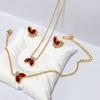 Huibao Red Marquise CZ Butterfly Jewelry Set for Women Gold Plated Stainless Steel Necklace Bracelet Stud Earrings 3 Piece Set