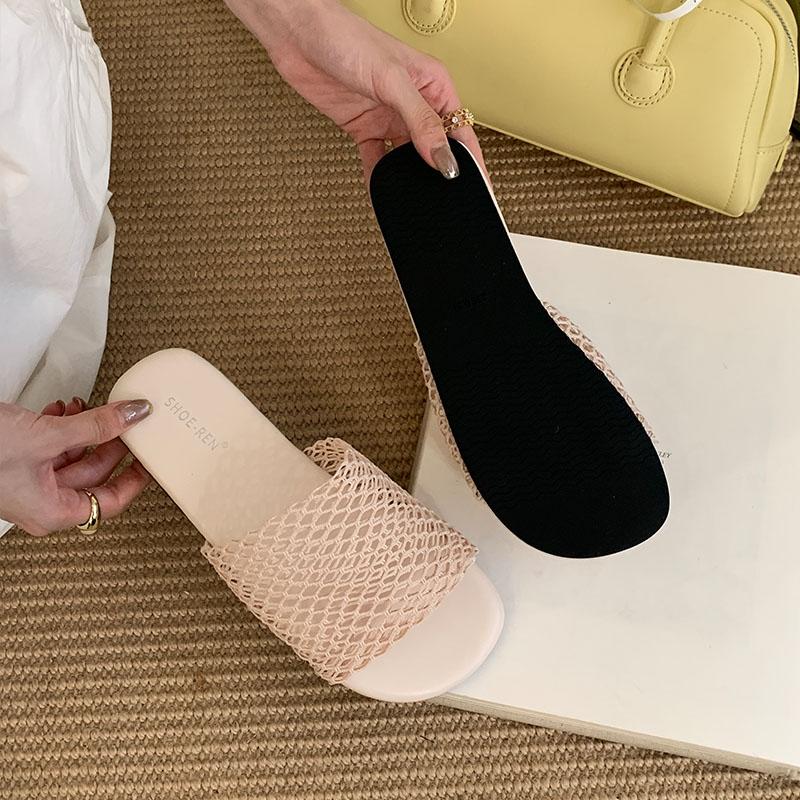 Fashion Luxury Fashion Mesh Breathable Ladies Flats Slippers Shoes New In Summer Beach Slides Women Flats Slippers Female Sandals Shoes
