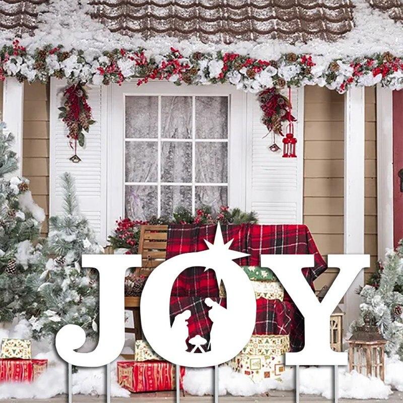 3pcs Joy Yard Sign Letters Winter Decorations with Metal Stakes Yard Decor