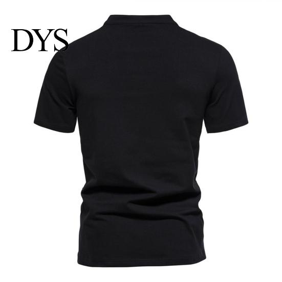 Summer T-shirt Stand Collar Deep V-Neck Short Sleeve Men Solid Color Slim Fit Tee Top Streetwear