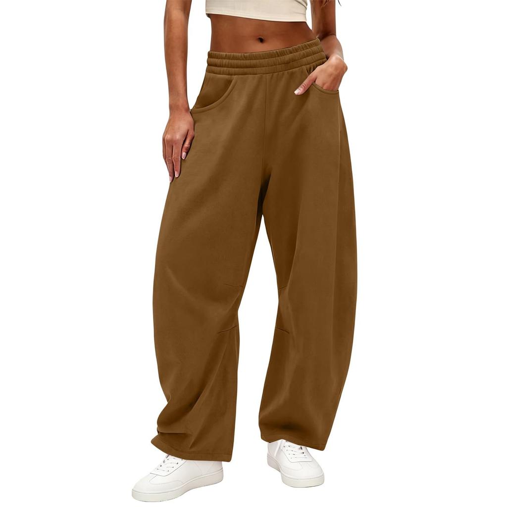 Women's Elastic Waist Sweatpants with Pockets Color Loose Fit Casual Joggers