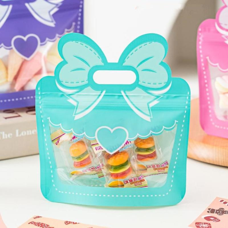 5 Pcs Candy Snack Packaging Bag Cute Bow Creative Party Favor Gift Bags Food Grade Self-Lock Zipper Sealed Bag Kid Birthday Gift