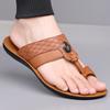 Men Black Leather Slippers Simple Flats Summer White Flip Flops Outdoor Sandals Open Toe Beach Shoes Plus Size