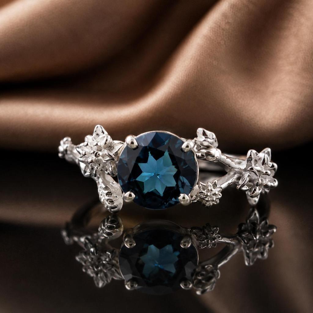 Anello da Designer in Argento Sterling 925 con Topazio London Blue Regalo di Anniversario per Moglie CZR-14-5