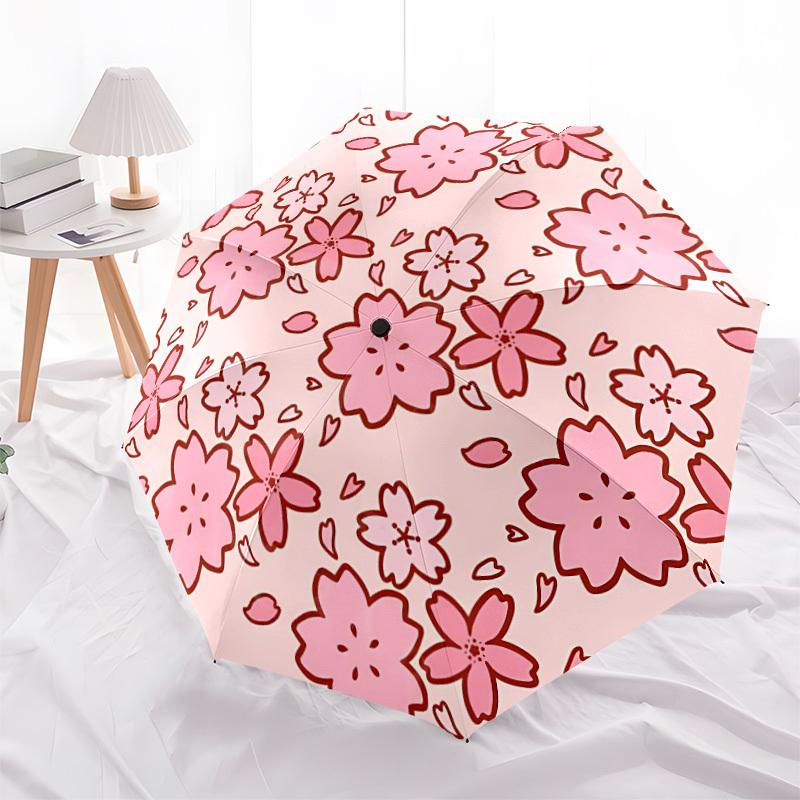 1pc Cherry Blossom Pattern Automatic Umbrella - Stylish, Durable, with 8-Rib Manual Open Design, Elegant Black Handleyy250920132
