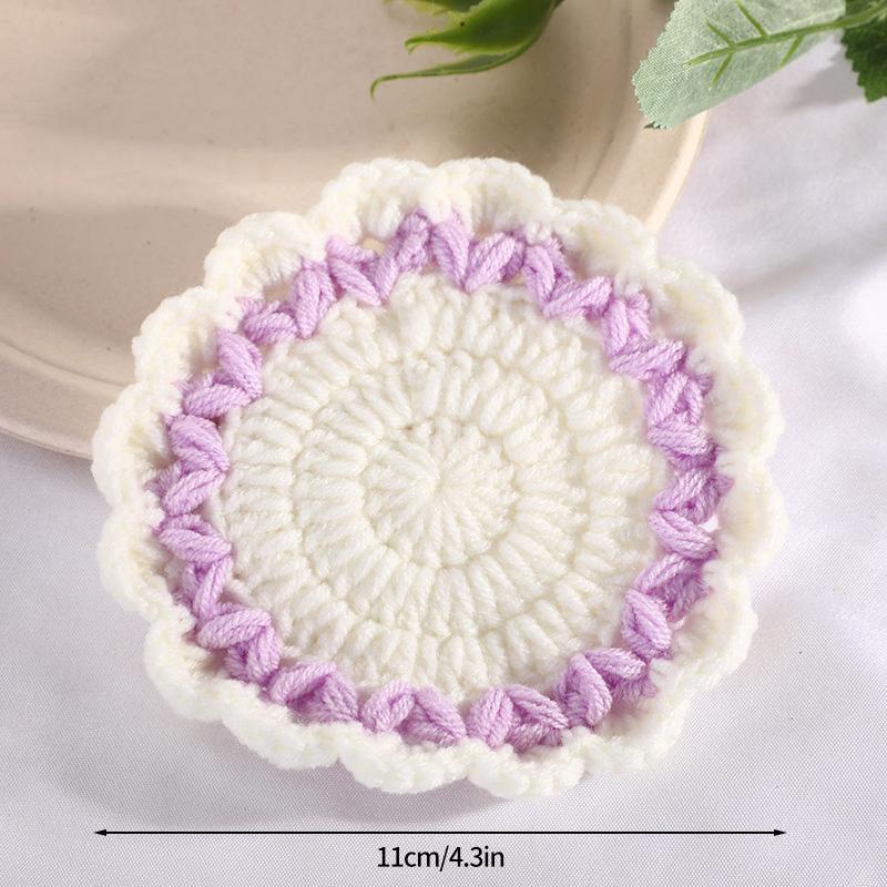 Hand-knitted Sunflower Round Coasters INS Floral Crochet Coaster Reusable Insulation Pads Woven Coffee Cup Pad Decoration