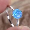 Blaue Feueropal Sechs Krappen Runde Steinringe Für Frauen Vintage Silberfarbe Eheringe Geburtsstein Schmuck Weihnachtsgeschenke