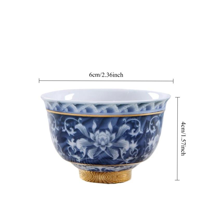 Retro Blau-Weiß Porzellan Teetasse Chinesisch Jingdezhen Kleine Teeschale Goldrand Keramik Teetasse Kaffeetasse Heimisches Trinkgeschirr