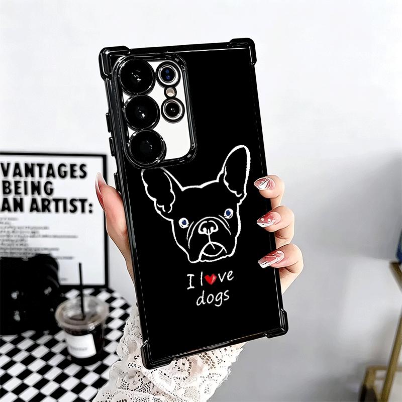 Coque de téléphone avec design Bouledogue Français Noir Placage Pour Samsung Galaxy S24 S25 FE S26 Edge S23 Ultra S22 S21 Plus S20 Anti-Chute Airab
