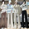 Women's High Waist Micro Flare Tassel Drape Knit Pants - Coffee Color