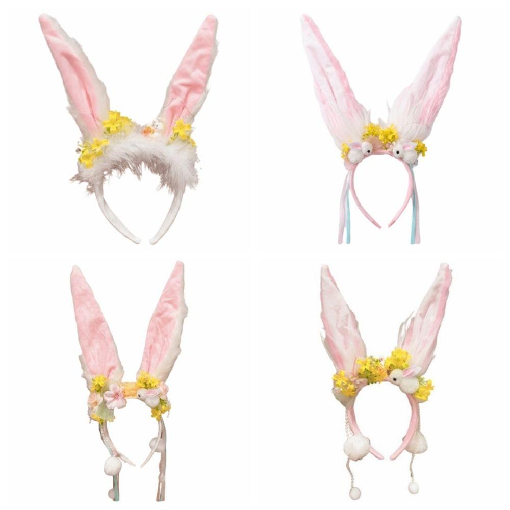 Flower Rabbit Hair Band Plush Rabbit Ear Hair Ornament Funny Mid-Autumn Festival Headband Festival