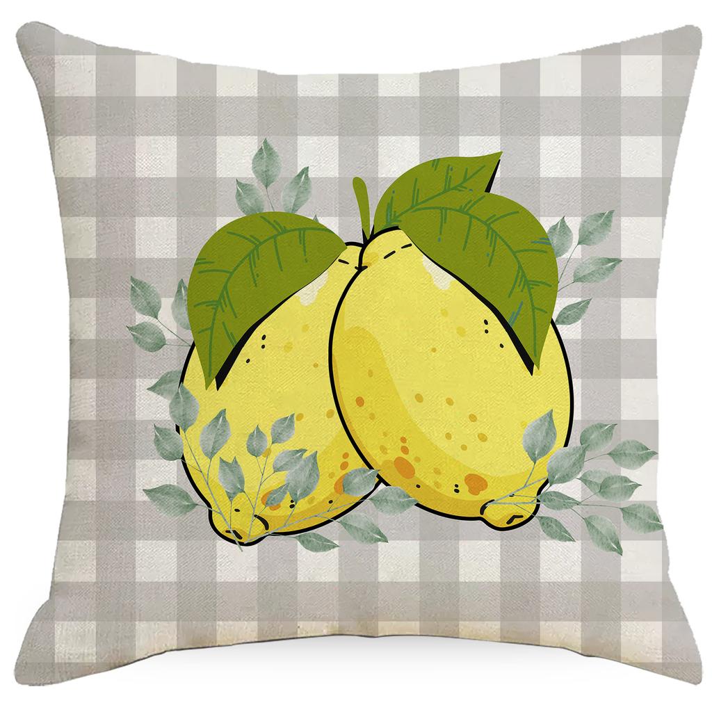 Modern Simple Summer Lemon Print Pillowcase Yellow-green Linen Cushion Cover Nordic Sofa Cushion