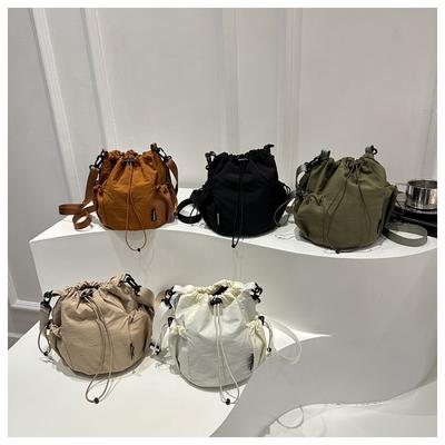 Waterproof Nylon Drawstring Bucket Bag for Women 2026 Trendy Minimalist Shoulder Crossbody Purse KTB