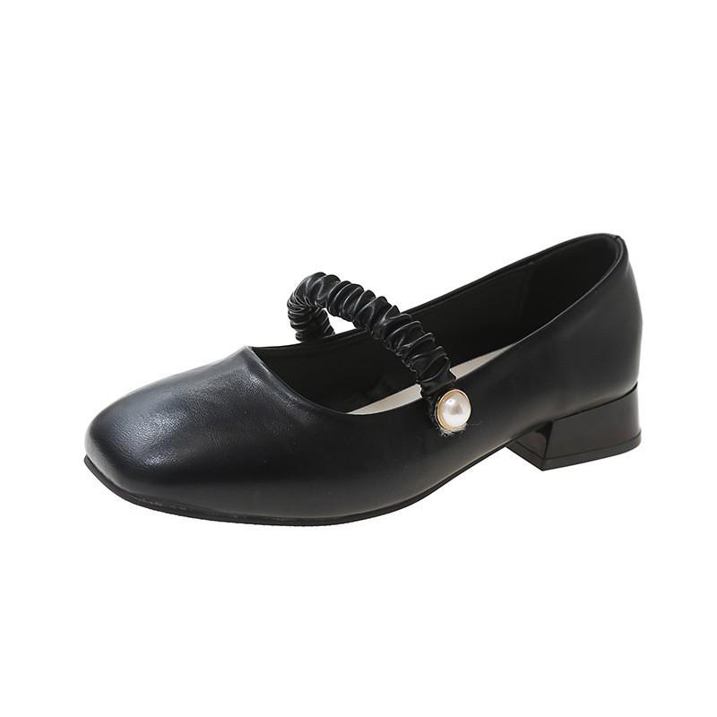 

Большие размеры, тонкий каблук, женские весенние туфли с квадратным носком и плоским дном, женские туфли Мэри Джейн, маленькие кожаные туфли 43 чёрный