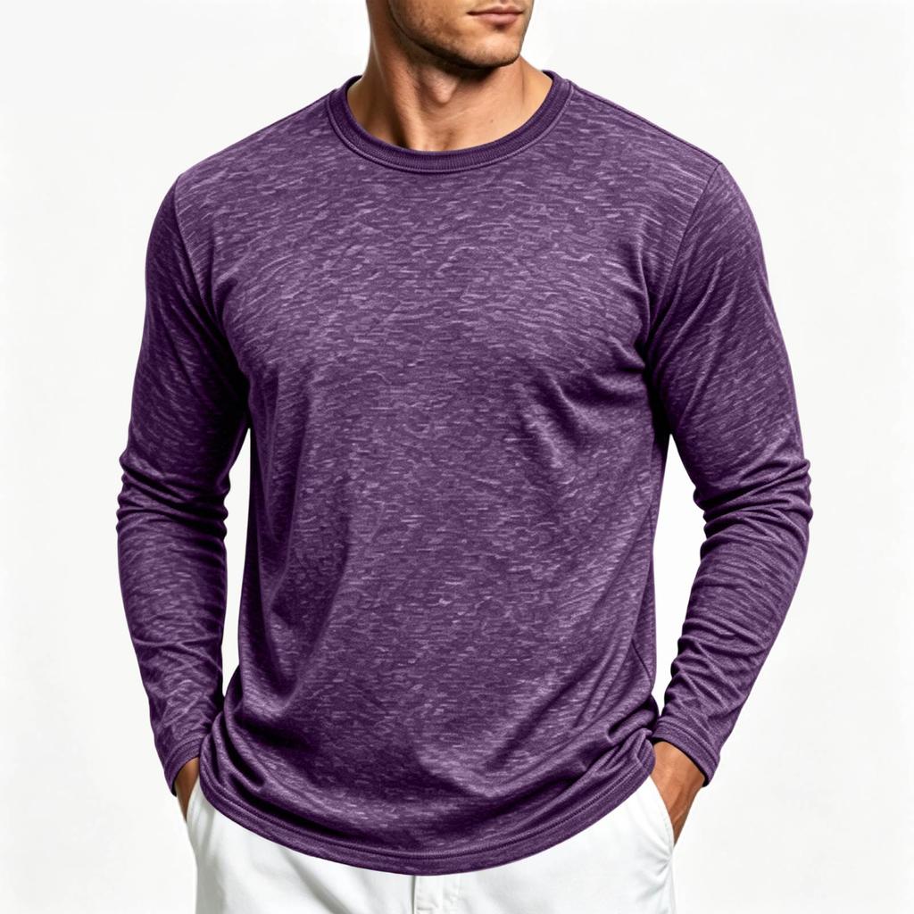 Men's Color Long Sleeve T-Shirt Casual Base Layer Tee for Spring