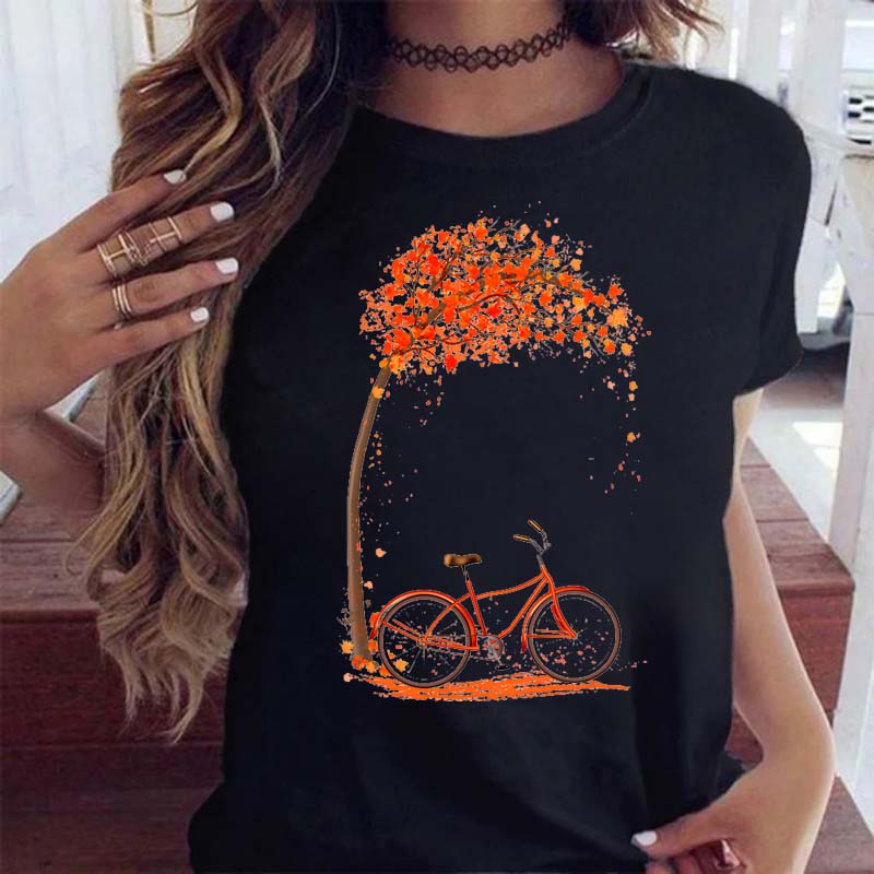 Woman Funny Bicycle Floral Print T Shirt Harajuku Women Tshirts Casual O-Neck Short Sleeves Tops Tees Shirt,Drop Shipping