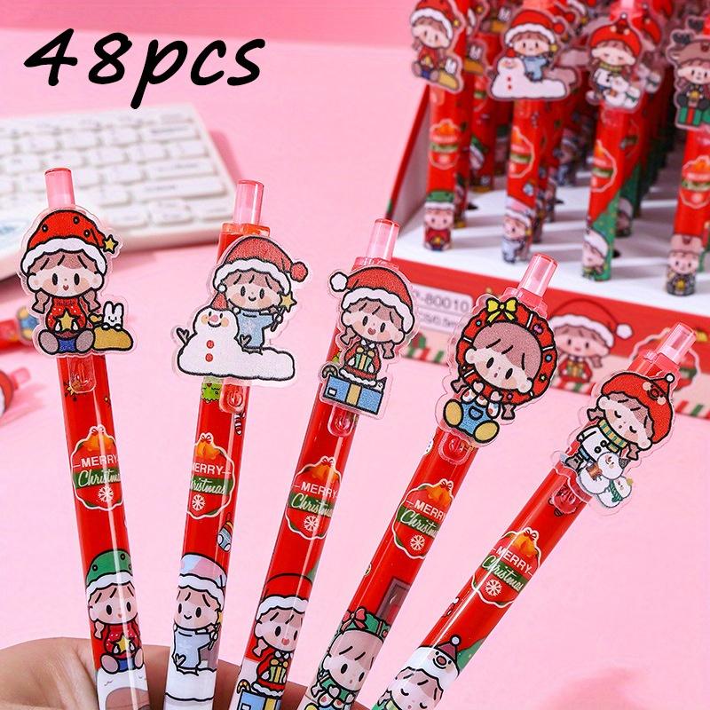 48Pcs Creative Cartoon Christmas Acrylic Patch Press Pen Cute Shape Neutral Pen High-value Gift Pen 0.5mm Black Back To School Season