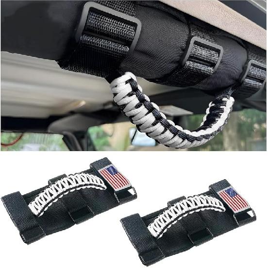 HZEL 2PCS Roll Bar Grab Handles, Oxford Cloth Upgrade Metal Buckle Paracord Grip Handles, Durable And Strong Car Accessories, Compatible With