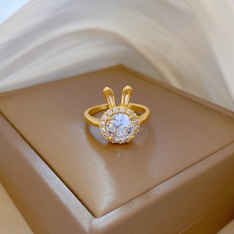 Zircon Bunny Rings for Women 2023 New Adjustable Ring Fashion Party Jewelry