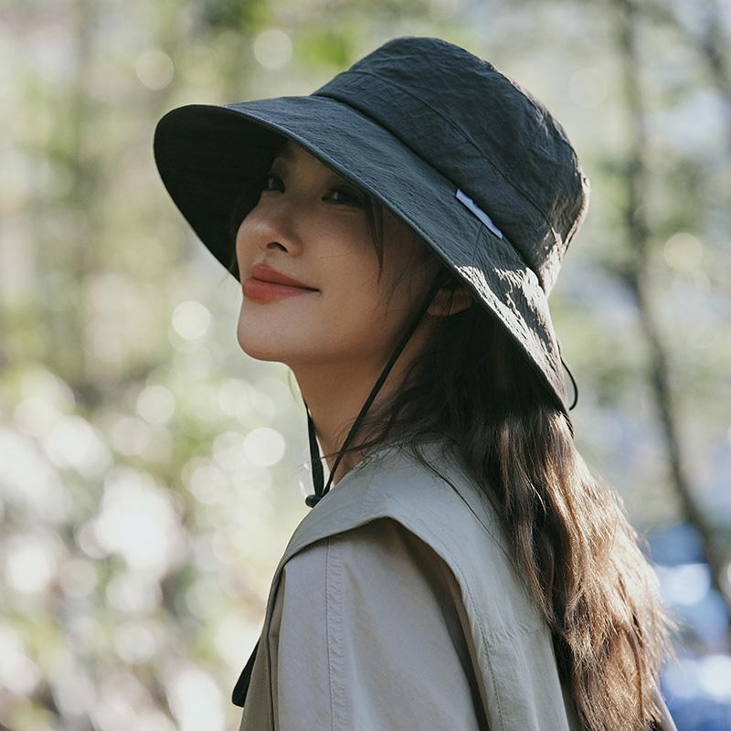 Hat women summer UV protection sun protection mountaineering outdoor quick drying bucket hat windproof rope versatile show small face