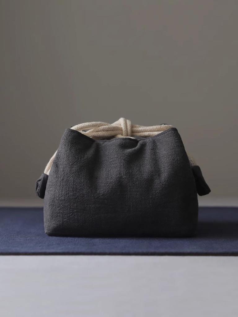 Thickened Storage Bag Solid Color Portable Travel Tea Set Teapot One Pot Two Cups Organzier Large Drawstring Cloth Bag