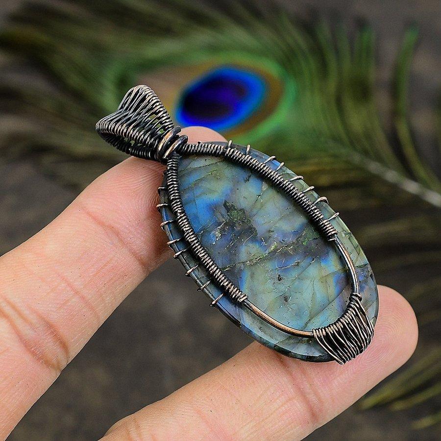Labradorite Handmade Copper Wire Wrap Jewelry Pendant 2.09" v3E56