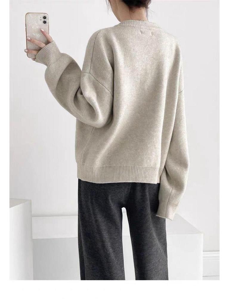 Design-Sense Einfarbiger Strickcardigan - Lockerer Rundhalsausschnitt, Einreiher, Vielseitig für Herbst/Winter 2024