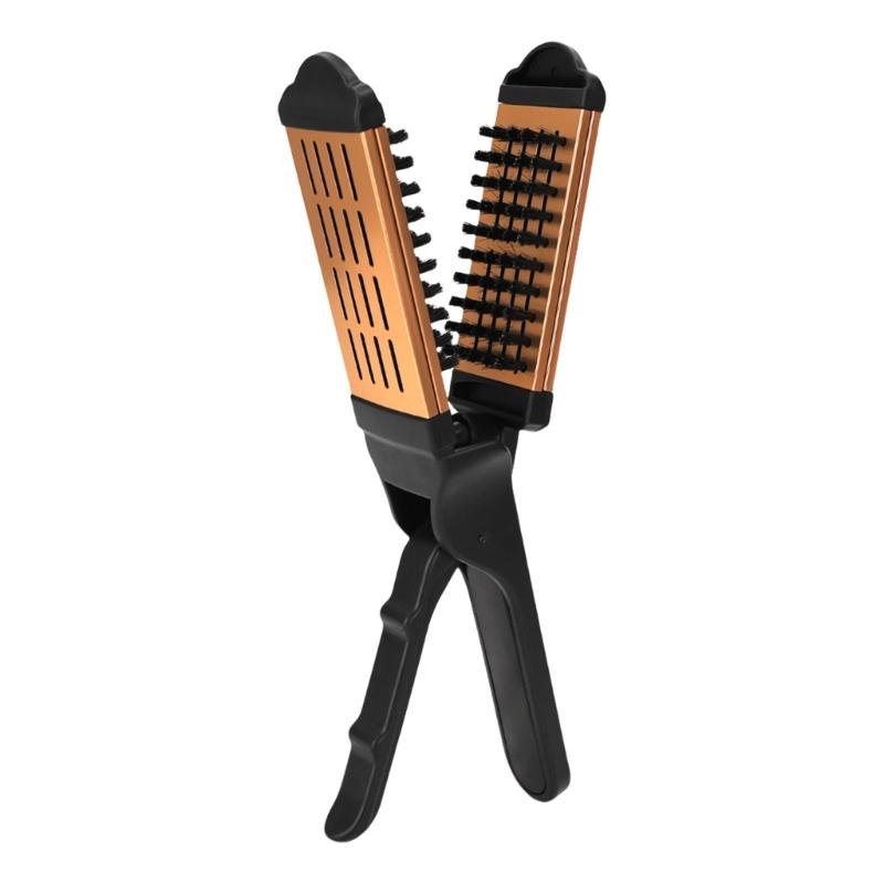 

Hair Straightening Brush Double Sided Flat Brush Hair Brush Clamp Hair Brush Hairdressing Tool for Straight Hair Styles золотий