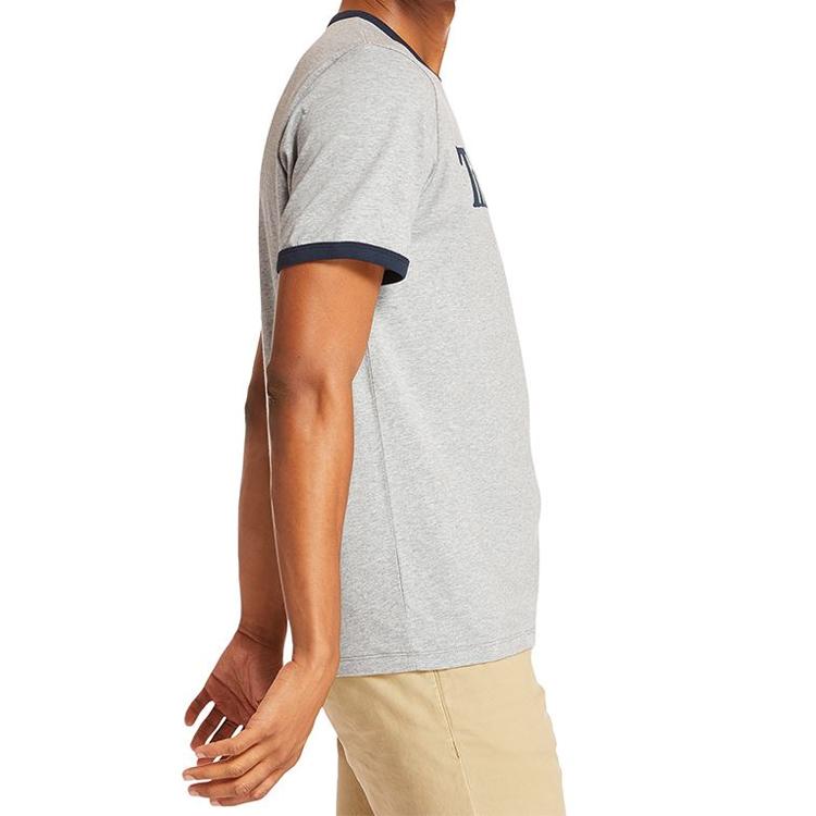 Timberland Color Block Collar Logo Print Short Sleeve T-Shirt Men Tops Gray A2B86052