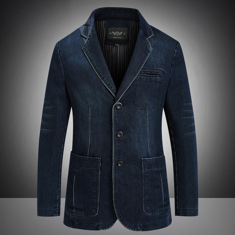 Men's Slim Fit Denim Suit Jacket - Casual Outerwear for Middle-Aged Men