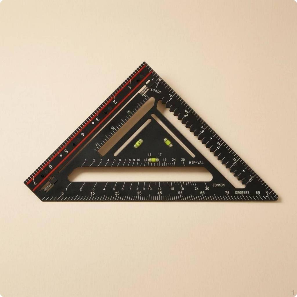 Folding Carpenter Triangle Ruler Angle Markings Bubble Level Red Edge Strip Square