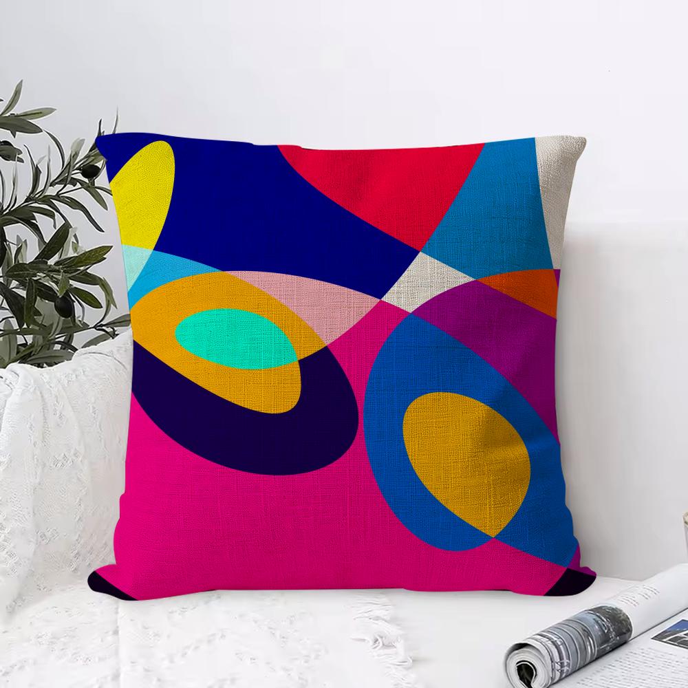 Abstract Curve Colors Cushion Cover Breathable Linen Pillow Cover SkinFriendly Home Decor Pillowcase with Hidden Zipper