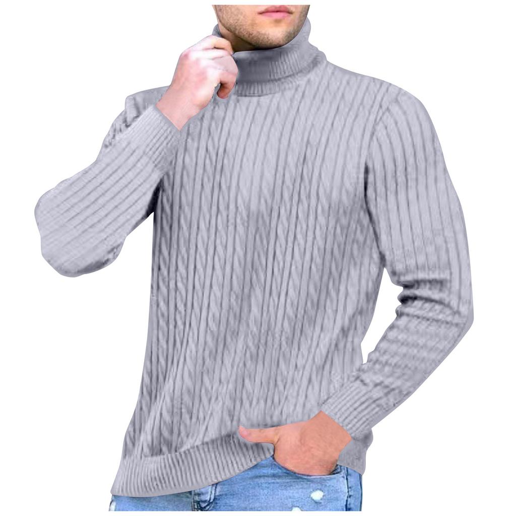 Men's Solid Color Turtleneck Sweater Men's Casual Fashion Textured Pullover Bottoming Sweater