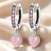 New 925 Silver Pink Heart Shape Women Earrings Brilliant Wedding Engagement Star Earrings Jewelry Gift