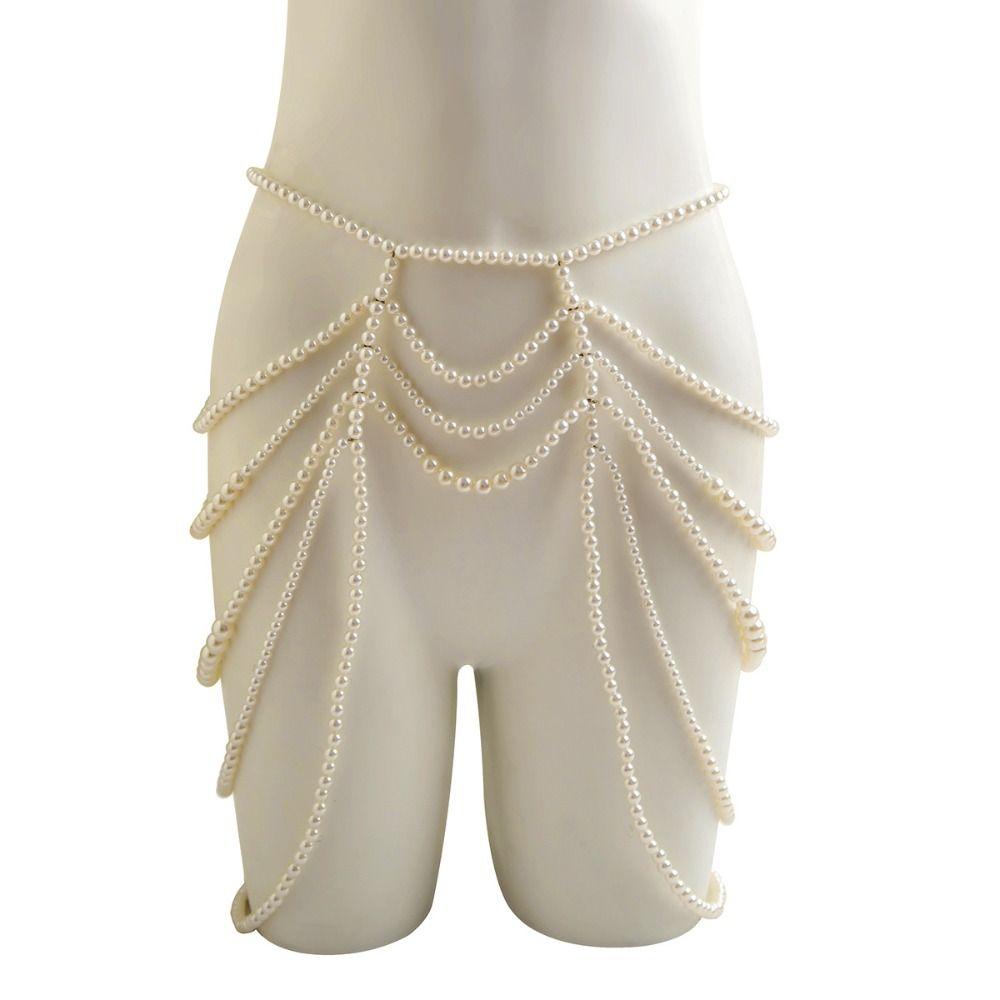 Luxury Beaded Waist Chain Pearl Women Body Chain Personality Shoulder Chain  Female