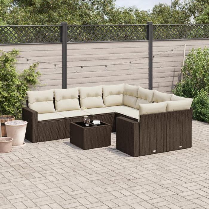 VidaXL Salon de Jardin avec Coussins 9 pcs, Canapés avec Pieds Réglables, Ensemble de Meubles d'Extérieur Patio Terrasse, 3218753