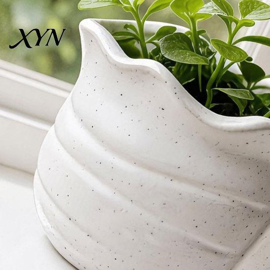Playful Design Flowerpot 3D Printed Conch Flower Pot, Moisture-Resistant Mini Planter with Wavy Edge And Moisture-resistant Drain Hole Design,