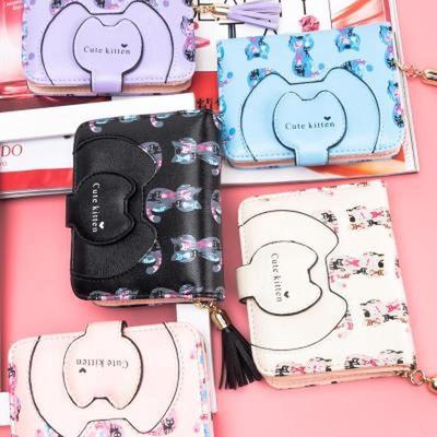 Portafoglio da donna simpatico gatto Portafoglio piccolo con cerniera Portafoglio da donna in pelle Pu Portamonete Porta carte femminile