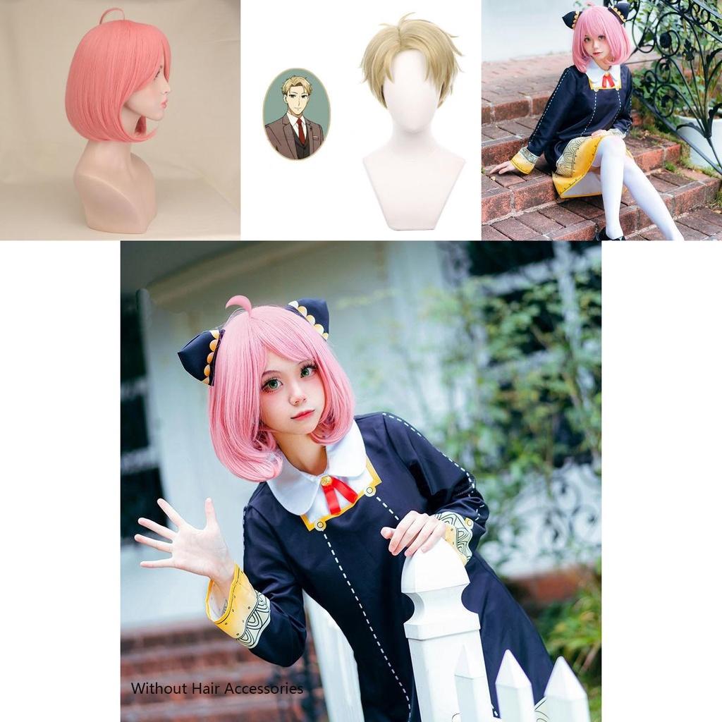 Impresionante Cosplay de Anime Spy×family Cabello Anya Yor Forger Loid Peluca Negra Rosa Fiesta